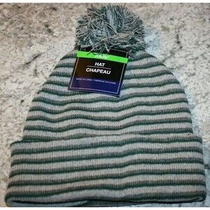 KID'S STRIPED WINTER POM POM HAT GREEN & GRAY STRIPPED WARM NEW BOY'S GIRL'S